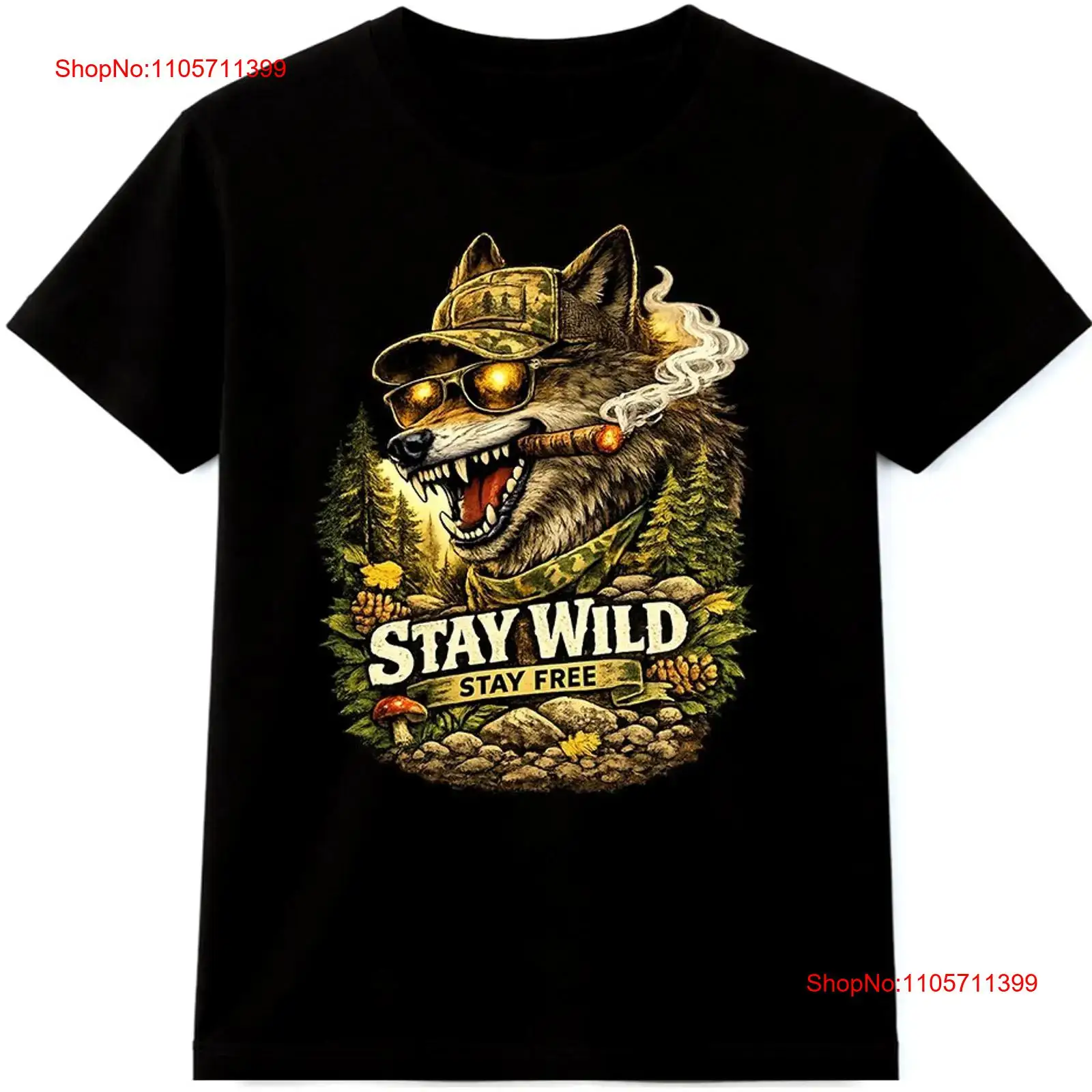 Wildman Hunting & Outdoor Photos - 울프 티셔츠 Stay Wild Free 야외