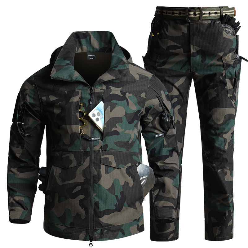 Hunting Outdoor Jacket - 남성용 카모플라주 전술 장비 세트 후드형